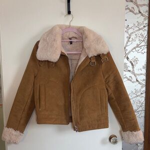 Divided Tan Teddy Jacket with Cream Accents